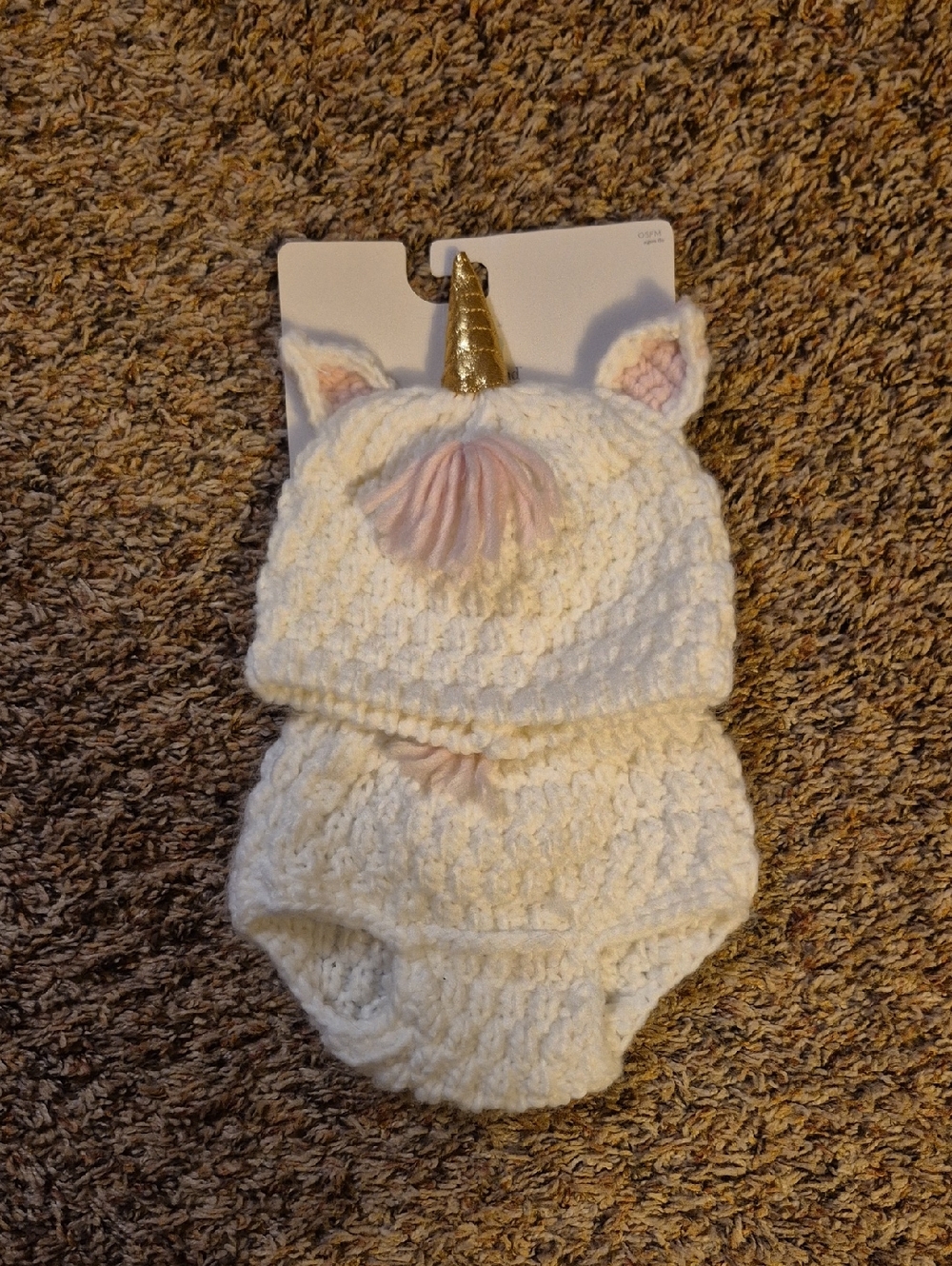 Cream Knit Unicorn Hat and Diaper Cover Set for Kids